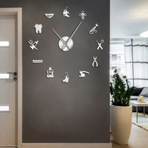 Klokken 3D Wall Clock Sticker Dental Practitioners tandarts Tools Clinic Stomatological Hospital Orthodontics Room Decor Frameless Clock