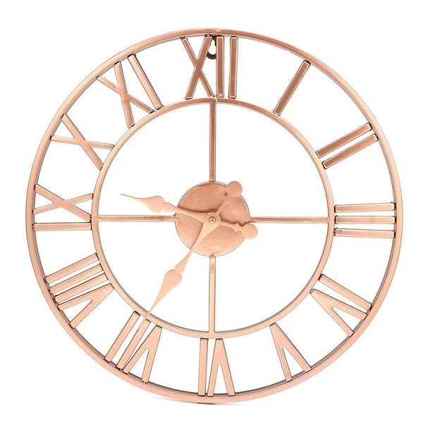 Horloges 40cm Métal Rose Or Cuivre Romain Ajouré Horloge Murale Silencieuse Décor À La Maison Salon Conception Simple
