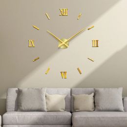 Horloges 48 "Rome Numéro numérique Horloge murale 3d DIY moderne Interior Roman Wall Clock 3D Miroir DIY Stickers muraux de décoration noire / or / argent