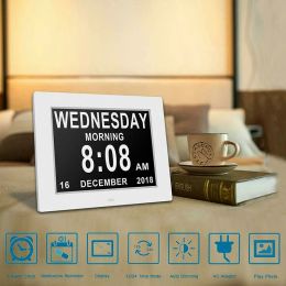 Horloges 7 "Day Day Corloge LED Jour de calendrier / semaine / mois / an Récit d'alarme électronique pour les personnes altérées Vision People Home Decor