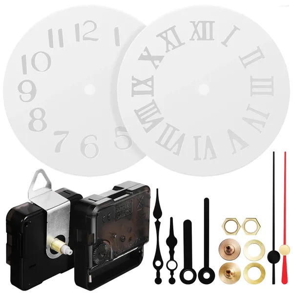 Accessoires d'horloges 2 ensembles de moules en silicone, moules d'horloge, plateau en résine, kit de pièces d'artisanat, moule : pointeur : mécanisme de remplacement en aluminium, numéro de travail