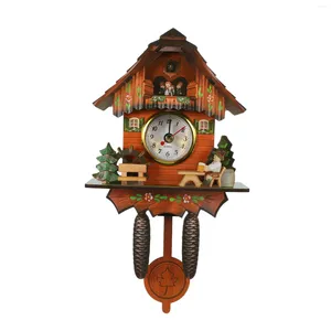 Clocks Accessoires Antique Coucou en bois Mur Horloge Bird Temps Bell Swing Alarme Regarder Home Art Decor 006