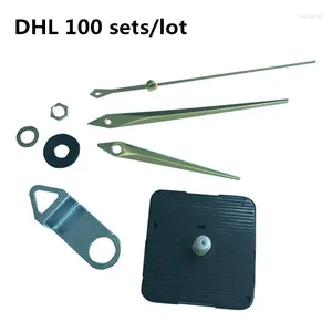 Accesorios para relojes DHL 100 juegos de manecillas doradas, kit de mecanismo de reloj de pared de cuarzo silencioso para piezas de bricolaje, movimiento de repuesto con gancho al por mayor