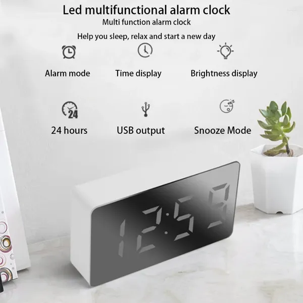 Accessoires d'horloges LED multifonctionnel miroir horloge alarme numérique Snooze affichage temps nuit LCD lumière bureau USB 5V/pas de batterie décor à la maison
