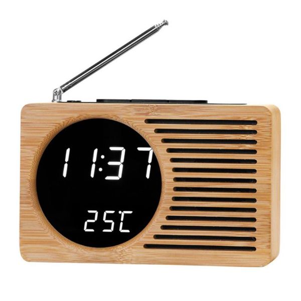 Relojes Accesorios Otros 2023 Mesa Radio FM Despertador Digital Mesita de noche Escritorio Bambú Wecker Pantalla LED Control de sonido