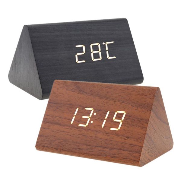 Horloges Accessoires Autre horloge numérique LED Triangle en bois Table d'alarme Contrôle du son Électronique Bureau USB / Alimenté Décor à la maison