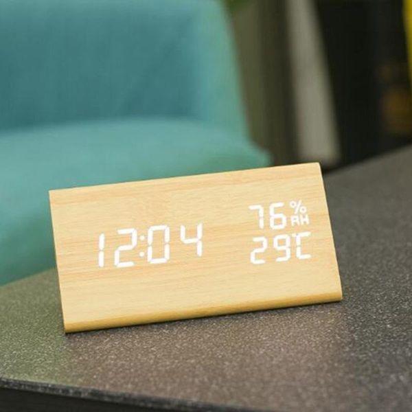 Horloges Accessoires Autre Réveil numérique en bois LED USB/Gradateur à piles Hygromètre d'intérieur avec contrôle du son