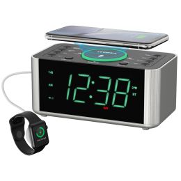 Clocks Alarm Clock Radio avec 10W Charge sans fil SnoozeBluetooth Double alarme 1.4 '' Affichage LED Horloge de chargement USB pour le chevet