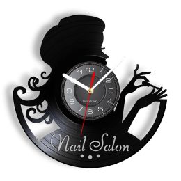 Horloges beauté salon nron vinyle disque mur horloge manucure rétro wall watch idea cadeaux pour manucure de beauté salon nail bar art mur