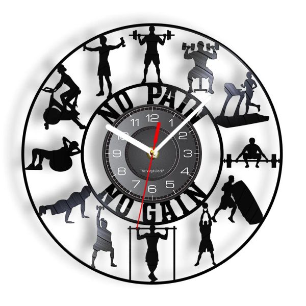 Clocks Bodybuilding Kettlebell Gym Sign Wall Clock Horloge Postelifting Vinyl Record Wall Clock Exercice Inspirational Wall Watch Gift