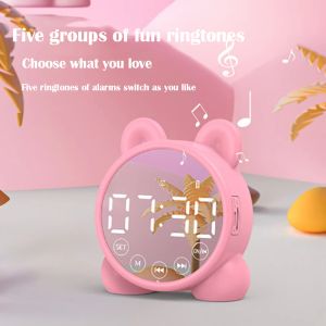 Horloges c2 mignon chat kid slow hlow miroir table horloge d'alarme numérique horloge de lit de lit de chevet chronométrage de sommeil horloges bluetoothcompatibles