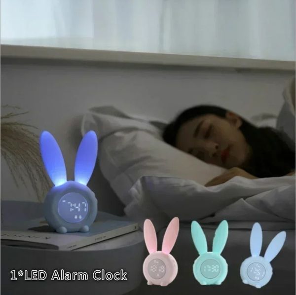 Horloges Cartoon LED Digital Alarm3 Affichage électronique Affichage sonore Contrôle de la lampe de nuit Rabbit LAMPE RECHARGÉable Digital Digital