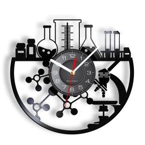 Horloges Expérience chimique Vinyl Record mur horloge chimie microscope Bunsen Burner Retro Wall Watch Laboratory Science Decor Watch