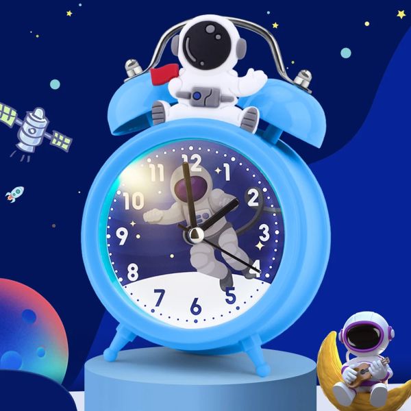 Clocks Christmas Gift Astronauts Kids Alarm Allow Double Bell Clock With Retard Light Sleep Trainer Horloge Room Decoration Gendaux Kid
