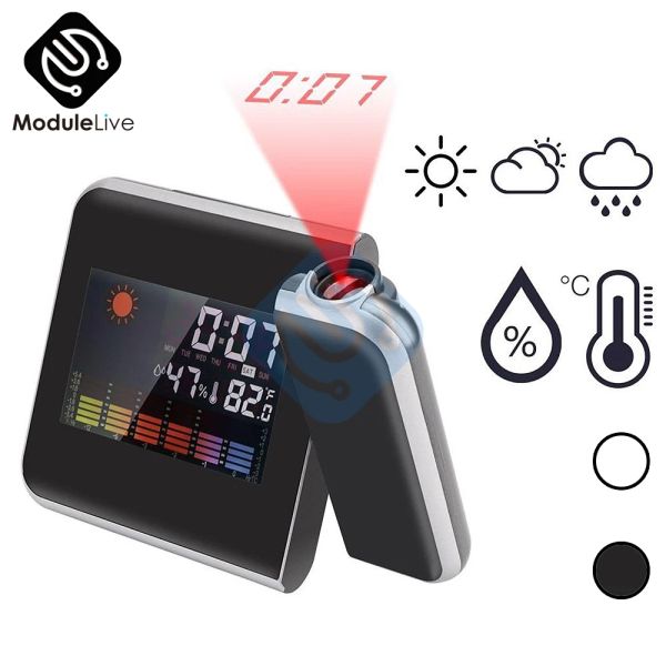 Horloges Creative Color LCD Digital Projection Alarm Temperature Thermomètre Humidité Hygromètre Hygromètre LED Time Projecteur Calendrier