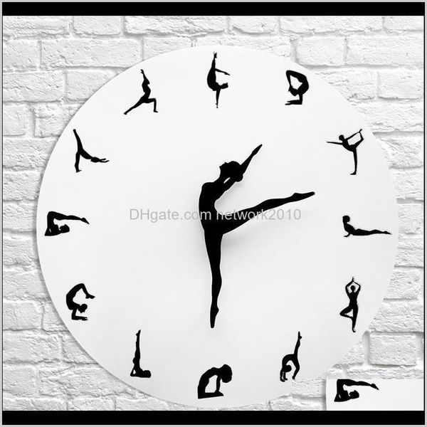 Horloges Décor Jardin Drop Delivery 2021 Postures Gym Fitness Fille Flexible Silencieux Moderne Horloge Montre Maison Mur Art Méditation Décor Yoga Stu