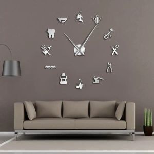 Klokken tandarts DIY Giant Wall Clock Dental Doctor Oversized Wall Clock Big Naald Mirror Tandarts kantoor Decor Tandarts Geschenkdokter Art