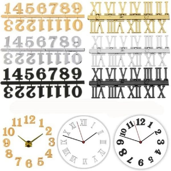 Horloges bricolage arabes numériques chiffres romains mures horloges numériques remplacement 3d nombres d'horloge murale amovible décale d'autocollant art à la maison