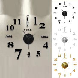 Horloges sans cadre bricolage mural muette 3d miroir de surface autocollant du bureau à domicile décor