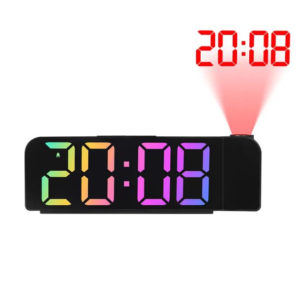 Relojes de alarma digital para niños, reloj de proyección LED de complemento con proyección rotativa de 350 °, alarmas duales, respaldo de batería, para mane pesada