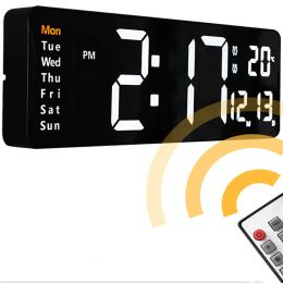 Horloges Grand calendrier d'horloge murale numérique LED avec double alarmes, thermomètre de température pour chambre à coucher, salon, table, décoration de bureau