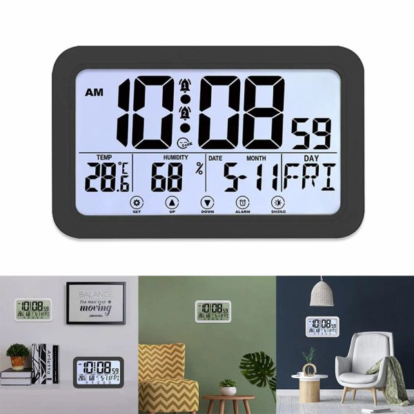 Horloges Grand nombre électroniques Mur Clock Student Alarm Température Humidité Calenda Affichage Appuyez sur le bouton de réglage