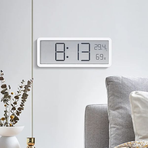 Horloges LCD Écran d'horloge murale LED numérique batterie de temps alimentée à la température Humidité Affichage Hangage Horloge électronique ultra mince