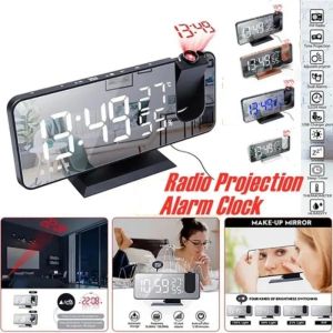 Klokken LED 180 ° Projectie FM Radio LED Digitale Smart Alarm Clock Multifunctionele temp vochtigheid Tabel Klok 12/24H Snooze Clock