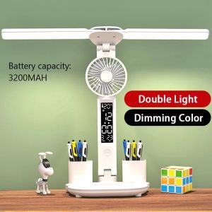 Clocks LED Lampe de bureau avec mini ventilateur de ventilateur usb à l'écran tactile USB pliable avec calendrier Horloge Night Light Study Light Light