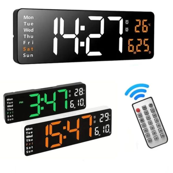 Horloges LED grande horloge murale numérique Remote la température de température Date de la semaine Affichage de la luminosité réglable Tableau de luminosité Wallmounted Alarmes Corloges