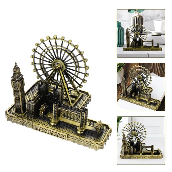 Clocks London City Scene Model Metal London Ornaments Unique Craft Big Ben Clock Adorment Desktop Tower Bridge Figurines Alloy