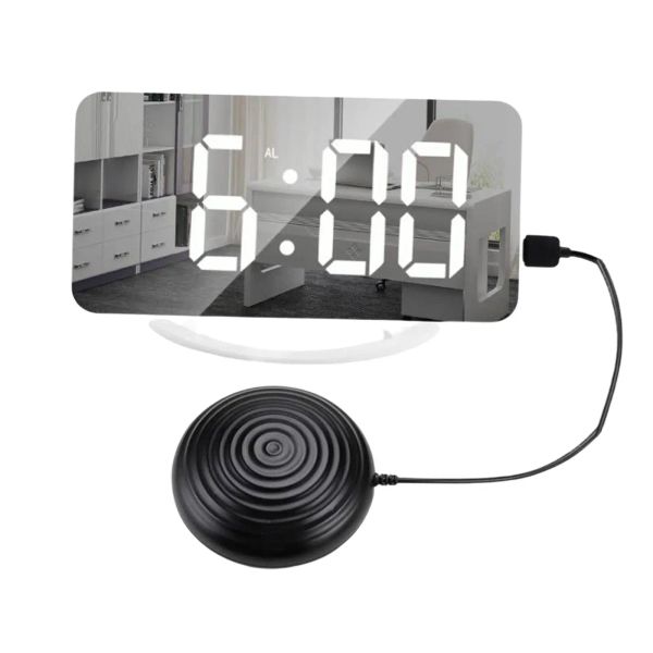 Horloges Horloge d'alarme fort Chargeur de téléphone Table vibrante Clock pour les dormeurs lourds Snové Snooze USB LED Miroir Affichage numérique Affichage numérique