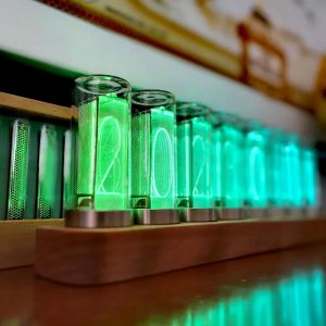 Horloges luxe Nixie tube horloge en bois LED LED DIGILE TABLE TABLE GLOW TUBE ALARME ALARME DE BURANT LAMPE ELECTRONIQUE CORLOS DE DÉCORATION HOME CADEAU