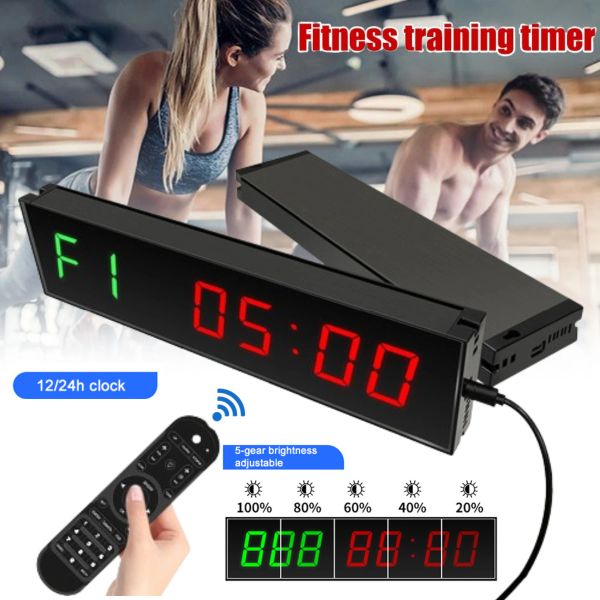 Horloges Metal Gym Timer Counter Countdown Corloge d'horloge avec une horloge de minuterie à intervalle LED à distance pour le gymnase à domicile CrossFit Stopwatch Fitness