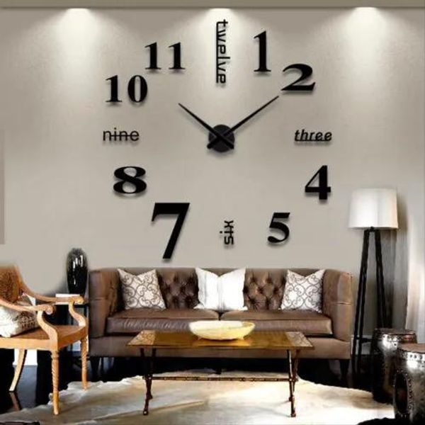 Relojes Reloj de pared grande DIY moderno, pegatina de superficie de espejo 3D, decoración del hogar, diseño artístico, nuevo