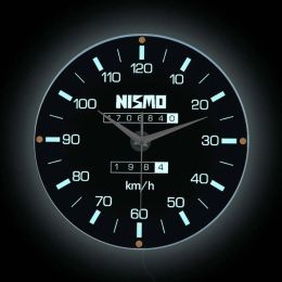 Klokken Motorsports Speedometer Modern Design Led Licht Wandklok voor Man Cave Garage Decor Driving Racing Car Dashboard Prited Clock