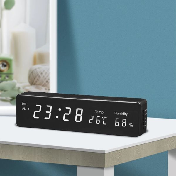 Horloges Multifonction Desk Watch Grand réveil numérique LED Chambre chambre Lumineuse Table électronique Horloge avec thermomètre Hygromètre