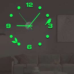 Klokt nieuwe lichtgevende wandklok groot horloge horloge 3d diy acryl spiegelstickers kwarts duvar saat klock moderne stomme wekker