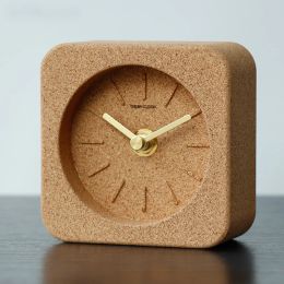 Horloges Horloge de bureau sans tic-tac rond carré en liège silencieux à piles horloge de table en bois petit écologique moderne bureau décor à la maison