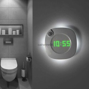 Relojes Novedad PIR Sensor de movimiento LED Reloj de pared digital Imán Reloj colgante Luz nocturna Dos luces Cambio de colores para lámpara de dormitorio de baño L2