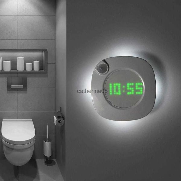 Horloges Nouveauté PIR capteur de mouvement LED horloge murale numérique aimant accrocher horloge veilleuse deux lumières couleurs changement pour toilette chambre lampe L2