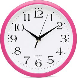 Clocks Pink Wall Clock 10 pouces Silent Non Ticking Battery Talage Quartz Quartz Round Easy to Lire Home / Office / Kitchen / Nursery / Girl's B