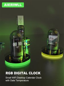 Horloges RVB Corloge numérique Small WiFi WiFi Desktop Calendar horloge avec température de date Humidité simulant Nixie Tube Office Gaming Desk Decor