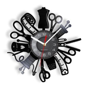 Horloges vintage coudre la machine à coudre horloge murale quilting vinyle disque art mural horloge décorative store de mode décor
