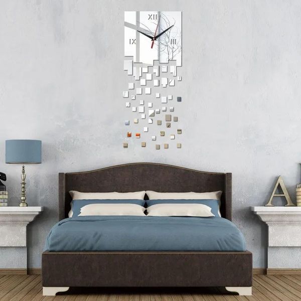 Horloges Promotion en gros horloges murales modernes miroir design réel bricolage montre 3d cristal horloge autocollant salon décor livraison gratuite