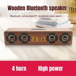 Relojes de la barra de sonido de madera Bt Box Música Sistema acústico W8C Música estéreo Surrograma LED Reloj al aire libre Bluetooth con radio FM
