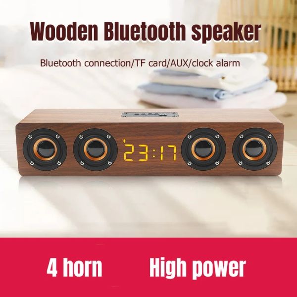Horloges en bois Soundbar Bt Box Boîte Musique Système acoustique W8C Musique stéréo surround LED Horloge extérieure Bluetooth en haut-parleurs avec radio FM