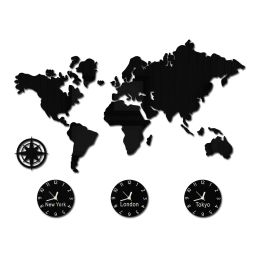 Clocks World Carte grande horloge murale New York London Tokyo Fiomètre personnalisé Silencieux non tic-tac Clock Office Geographic Wall Art