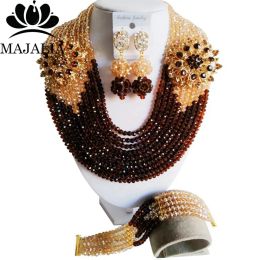 Cloisonne 2017 mode perles africaines ensemble de bijoux marron Nigeria mariage cristal collier ensembles de bijoux de mariée livraison gratuite Vv011