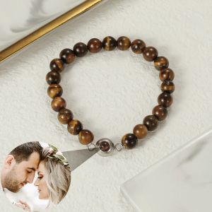 Pulsera de cuentas de piedra natural con proyección de fotos personalizada Cloisonne con imagen en el interior, joyería de moda personalizada, regalo para hombres, envío gratis